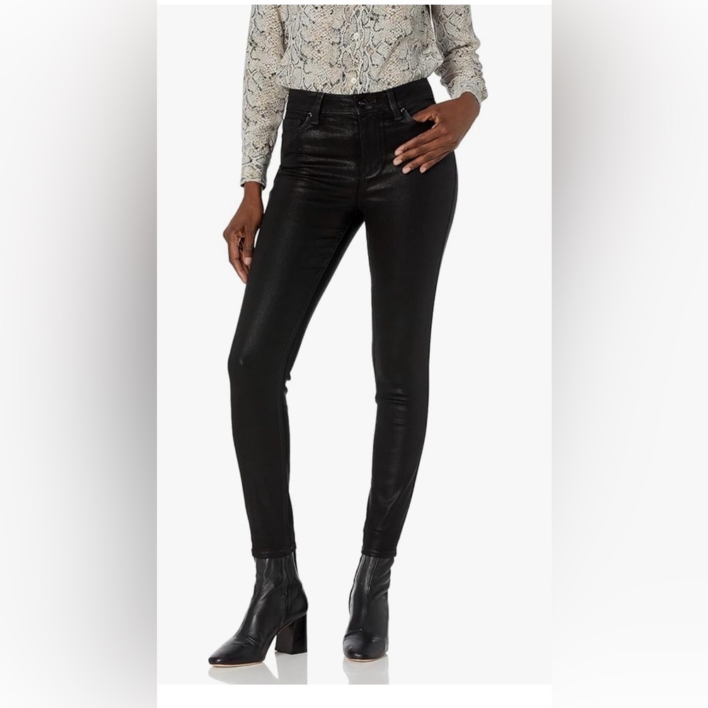 Paige High Rise Muse Coated Cigarette Jeans in Deep Black